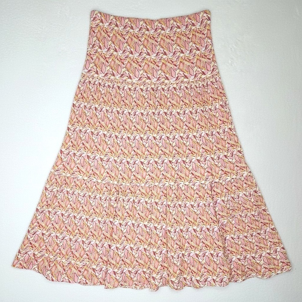 Universal Thread Tiered Midi Skirt S Pink Orange Geometric Smocked Ruffle